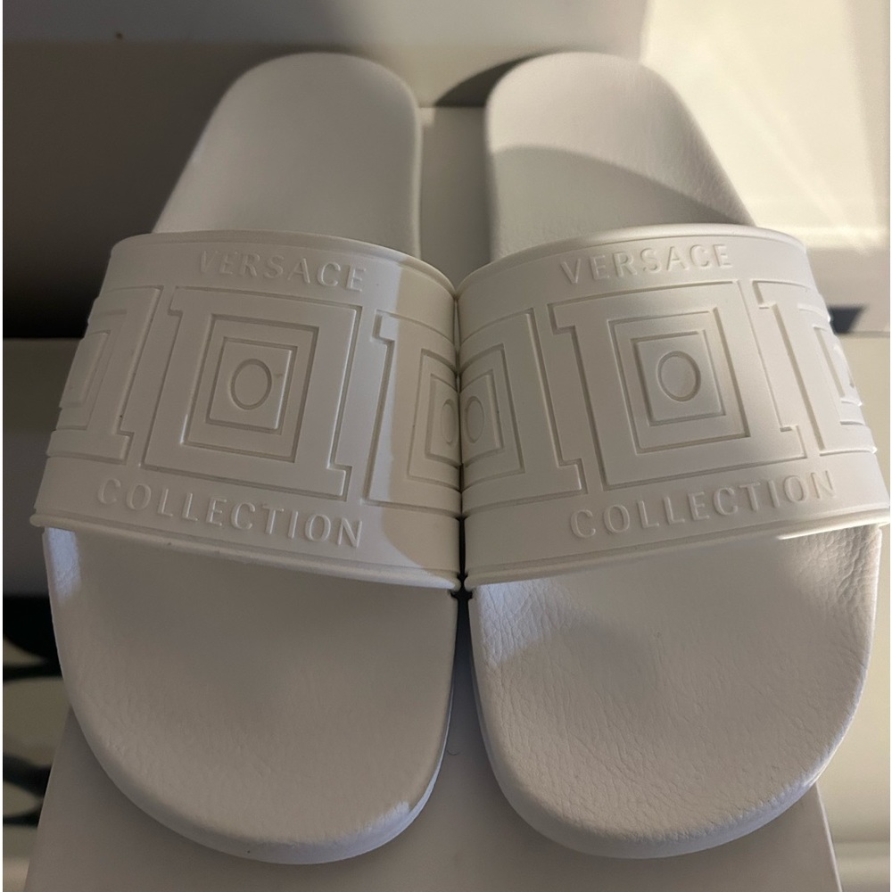 Versace Collection White Greek Key Pool Slides size 42